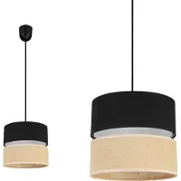 Light11 HOME Light-Home Juta Lampe à suspendre - métal avec abat-jour en tissu - E27 - Classique P 1-flamme 20 cm - base noire et jute et noir