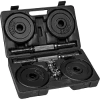Softee Ensemble d'haltères de 20 kg, 2 haltères, longueur de la barre : 36 cm, diamètre d'emboîtement des disques : 30 mm, dans un coffret