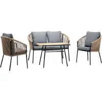 AEA Sofagarnitur Rattan Grau Luxuriöse Sofa 2 Sitzer Moderner 2x Sessel Couchtisch