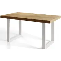Alpi Möbel Table de salle à manger industrielle LOFT-U, dimensions : 140 x 80 x 77 cm, table de salon, couleur : Craft, avec pieds en métal de couleur blanche