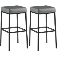 CLP - Ensemble de 2 tabourets de bar Montreal, revêtus en similicuir, avec assise et repose-pieds rembourrés. Couleur : gris. Structure : noire