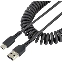 StarTech.com .com Câble USB vers USB-C de 50cm - Cordon USB USB-C Enroulé à Usage Intensif - Câble USB-A vers USB-C en Fibre Aramide Robuste - Chargeur USB-C M/M - Adaptateur Thunderbolt 3 Noir