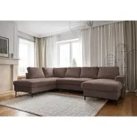 Miuform Lofty Lilly - Canapé d'angle avec fonction lit et coffre de lit U-FORM GAUCHE - 303 x 197 cm - Taupe - Canapé-lit Canapé