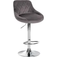 CLP Tabouret de bar Lazio, revêtement en velours, réglable en hauteur et pivotant à 360 degrés. Couleur : gris. Structure : chromée
