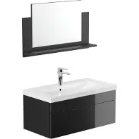 HOME DELUXE - Ensemble de meubles de salle de bain - WANGEROOGE BIG noir - Medium - incl. lavabo et accessoires complets - largeur lavabo : ca. 80 cm I Ensemble de meubles de salle de bain lavabo