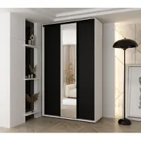MINIO go for it , armoire VADO, 160 x 235,2 x 45 cm, 3 portes coulissantes (dont 1 miroir), 10 étagères, 2 tringles coulissantes en métal, blanc/noir mat