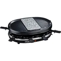H.Koenig Appareil à raclette RP80 Multifonction 8 personnes Professionnel, Pierre Granit, Grill, Cuisine Fromage Fondue, Accessoires 8 poêlons antiadhésifs, Plaque amovible Facile à Nettoyer