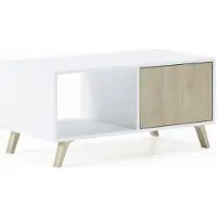 Skraut Home WIND Table basse à café avec portes salle à manger, Blanc et Chêne, 92x50x45cm.
