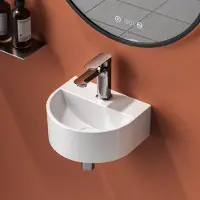 Emke Lavabo mural compact en céramique en forme de U 30.3 × 25.5 × 12 cm -Blanc avec trou pour robinetterie