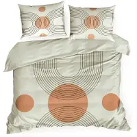 Eurofirany | Parure de lit - Linge de lit - beige et orange - 220 x 200 cm - 100 % coton - Ensemble de housse de couette - Motif géométrique