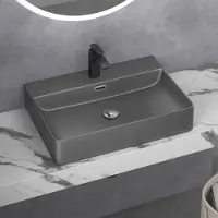 Doporro Lavabo à Poser Gris Noir Mat Vasque Suspendu en Céramique Lave Mains Rectangulaire de Qualité pour Salle de Bain 50x42x12cm Meissen201-500