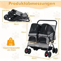 Northix Poussette double pour animaux avec capote réglable, grise