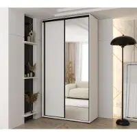 MINIO go for it , armoire VADO, 140 x 235,2 x 60 cm, 2 portes coulissantes (dont 1 miroir), 6 étagères, 2 tringles métalliques, blanc/noir mat