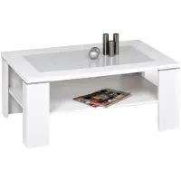 Feldmann-Wohnen Table basse Lamoli, blanche, pour salon, dimensions : 100 x 65 x 42 cm (16609)