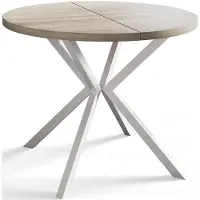 Alpi Möbel AlpiMeble Table de salle à manger ronde LOFT LITEN, table extensible diamètre : 120 cm/200 cm, table de salon couleur : beige, avec pieds en métal de couleur blanche