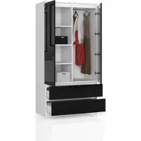 BDW Armoire 2 portes, 4 tablettes, blanc / noir, 180 x 90 x 51 cm