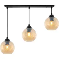 Light11 HOME Suspension RIFFLE noire à 3 ampoules, boule en verre ambrée, E27