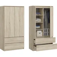 BDW , Monia Armoire, avec 2 tiroirs, Chêne Sonoma, 50Tx90Bx180H cm (2 tiroirs)