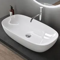 Doporro Lavabo Vasque à Poser Blanc 70x37x13,5 cm Lave Mains Ovale en Céramique Revêtement NANO Easy Clean Brüssel104