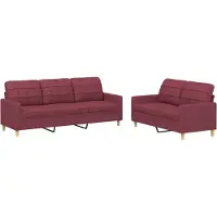 vidaXL Ensemble de canapés 2 pièces avec coussins vin rouge Tissu