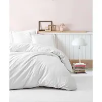 Syfax Parure de Lit Housse de Couette Satin, 140 x 200cm, 1 Taie d'Oreiller 60 x 60 cm, Imprimé Rayures Blanc