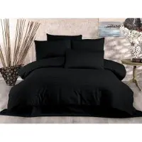Syfax Parure de Lit Housse de Couette, 220 x 240 cm, 2 Taies d'Oreiller 60 x 60 cm, 80% Coton 20% Polyester, Noir