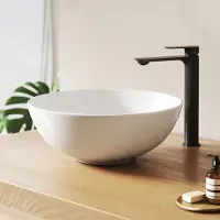 Emke Vasque à poser ronde 415x415x155mm, vasque en céramique, blanc brillant, blanc mat, sans robinetterie ni trop-plein, design moderne pour une salle de bains élégante