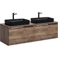 DMK Deutsches Milchkontor Armoire De Salle De Bain 160 Cm Avec Plan De Travail Et 2 Lavabos Noirs À Poser