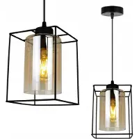 Light11 HOME Hella Cage Lampe à suspendre - Plafonnier pour le salon, la chambre à coucher et la salle à manger - Suspension en métal et verre - E27 - Miel - 1-flamme - Longue