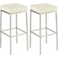 CLP - Ensemble de 2 tabourets de bar Montreal, revêtus de similicuir, avec assises et repose-pieds rembourrés. Couleur : crème. Structure : acier inoxydable