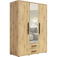 Bettso Armoire basculante trois portes MAXIVO en chêne avec tiroirs et miroir