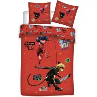 Miraculous Ladybug Ensemble de literie 140x200 cm - Housse de couette et taie d'oreiller en microfibre