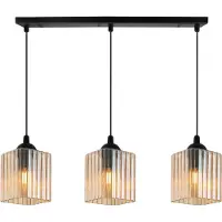 Light11 HOME Suspension Riffle noire – suspension à 3 ampoules avec cubes couleur miel E27