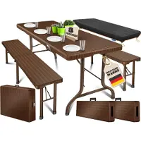 Kesser Ensemble de mobilier pour bière, 3 pièces, 183x76x74 cm, comprenant une table et 2 bancs, en plastique pliable, avec housse incluse