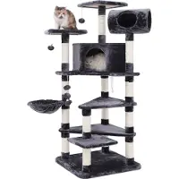 Feandrea Arbre à chat XXL 165cm 21,8 kg en sisal peluche bois Arbre à grimper pour chats Arbre à jeux gris fumé PCT17G
