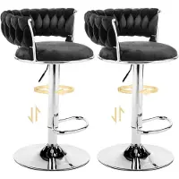FCH Lot de 2 tabourets de bar , tabourets pivotants à 360°, réglables en hauteur, tabourets de comptoir, tabourets de cuisine, velours, noir