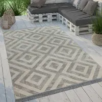 Paco Home Tapis d'extérieur moderne Motif losange Look vintage Tissage plat Résistant aux intempéries Taille 160 cm Rond