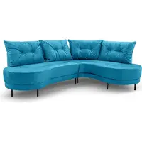 Bettso Canapé d'angle aux angles arrondis, modèle LUXOR, 287 cm, bleu, côté droit