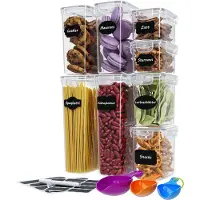 WellGro Lot de 8 boîtes de conservation avec étiquettes, crayon à craie et cuillères doseuses