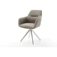 DELIFE Chaise-de-salle-à-manger Pejo-Flex cuir de vache couleur boue pied croisé angulaire acier inoxydable brossé ressorts ensachés