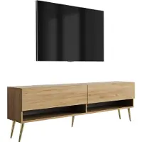 3Xeliving Buffet TV 170 cm chêne Craft, pieds obliques dorés, 170 × 32 × 52 cm