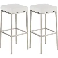 CLP - Ensemble de 2 tabourets de bar Montreal, revêtus de similicuir, avec assises et repose-pieds rembourrés. Couleur : blanc. Structure : acier inoxydable