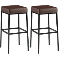 CLP - Ensemble de 2 tabourets de bar Montreal, revêtus de similicuir, avec assise et repose-pieds rembourrés. Couleur : marron. Structure : noire