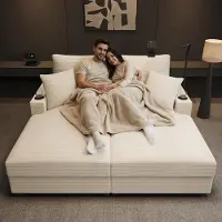 MODFU Canapé-lit deux places / canapé-lit avec port USB et porte-boissons, canapé lounge convertible en lit pour le salon et la chambre à coucher, beige