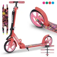 Arebos Grafitti Trottinette de ville réglable en hauteur | Roues XXL, frein de marche, rouge