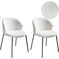 Beliani Lot de 2 chaises de salle à manger en velours côtelé blanc crème dossier arrondi salle à manger moderne style rétro