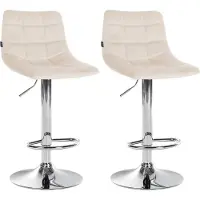 CLP lot de 2 tabourets de bar Jerry velours, couleur:crème, piètement couleur:chrome