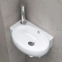 Doporro Lavabo vasque à monter au mur évier, Bruxelles 001R, blanc, traitement anticalcaire, céramique Dimensions: 42 x 28 x 15cm, écartement des percages: 240 mm