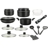 Herzberg Batterie de cuisine revêtement pierre avec manche amovible 17 pièces noir HG8055-BLK