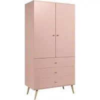 Bettso IKON Armoire à deux portes avec tiroirs, poignées type "string", 100 cm, rose